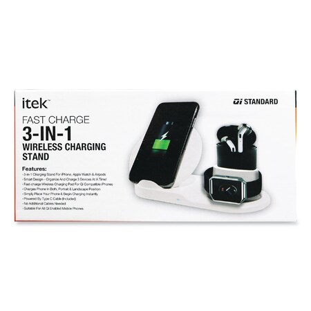 Itek Three-in-One Qi Wireless Charging Stand, USB-C Cable, Black WSC-6/1772